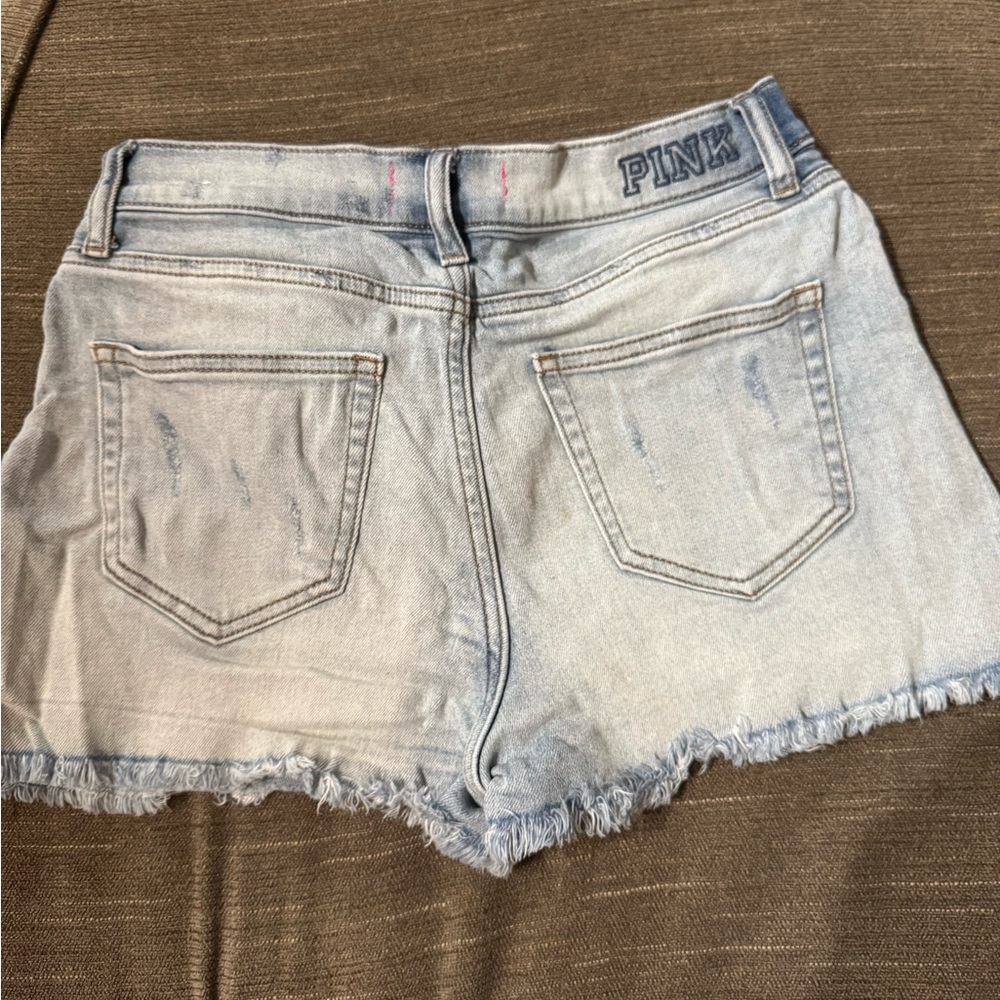 PINK Victoria's Secret Blue Jean Shorts Distressed Frayed Hem